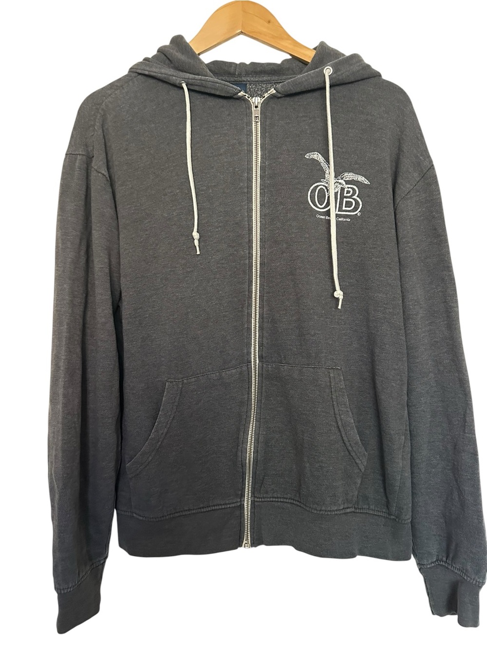 Ocean Beach California Gray Zip Up Hoodie Sweatshirt Seagull Graphic Medium